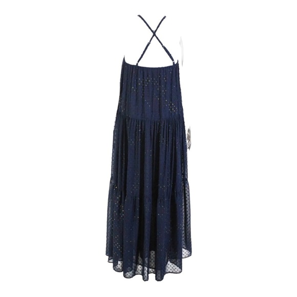 NWT LE SUPERBE Starry Night Navy Blue Metallic Chiffon Tie Back Maxi Gown Size 6 - Picture 12 of 14
